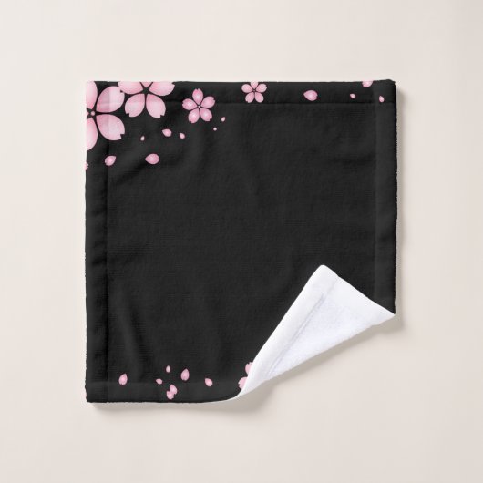 Zwarte Achtergrondroze Floral Border Bad Handdoek (Wasdoekje)