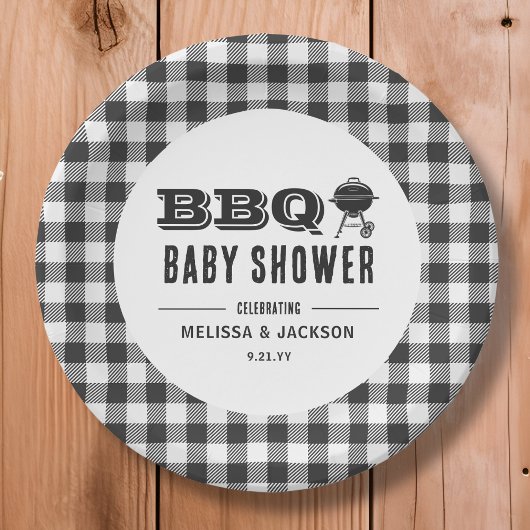 Zwarte achtertuin BBQ Baby shower Papieren Bordje