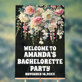 Zwarte Acryl Bloemen Bachelorette Welkom Teken Bord