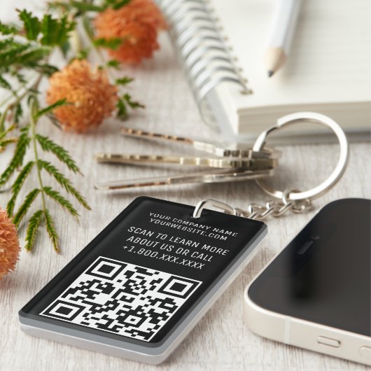Zwarte Acryl QR Code Sleutelhanger Aangepaste Logo (Voorkant Rechts)