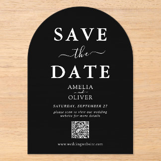 Zwarte Acrylaat QR Code Trouw Save the Date Boog  Acryl Uitnodigingen