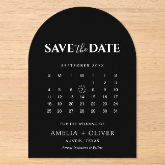 Zwarte acrylate boogkalender moderne bewaar de dat acryl uitnodigingen