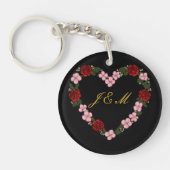Zwarte acrylen sleutelhanger met roze hart (Voorkant)