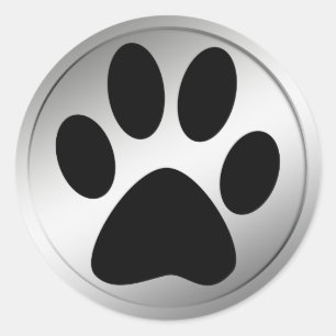 ZWARTE AFDRUKTE VAN DE PAW IN HET LIJST SILVER RONDE STICKER