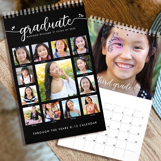 Zwarte Afgestudeerde K–12 Script Foto Collage 15 M Kalender