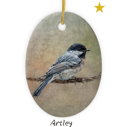 Zwarte Afgetopte Chickadee Bird Schilderij Custom Keramisch Ornament