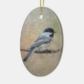Zwarte Afgetopte Chickadee Bird Schilderij Custom Keramisch Ornament (Links)