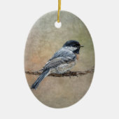 Zwarte Afgetopte Chickadee Bird Schilderij Custom Keramisch Ornament (Voorkant)