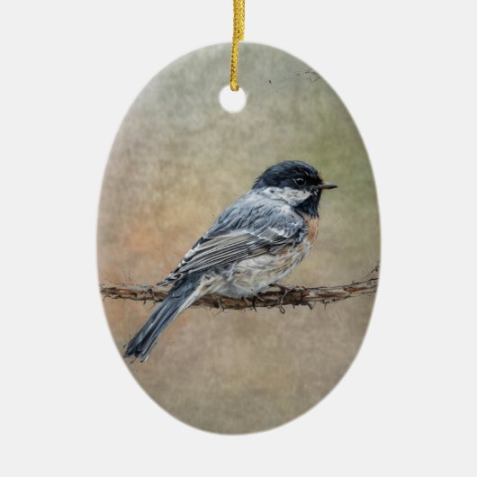 Zwarte Afgetopte Chickadee Bird Schilderij Custom Keramisch Ornament (Voorkant)