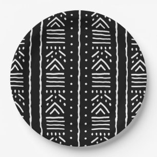 Zwarte Afrikaanse Bogolan Design Papieren Borden Bordje