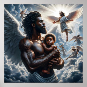 Zwarte Afrikaanse engel man met baby Poster