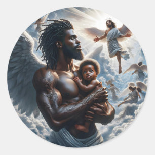 Zwarte Afrikaanse engel man met baby Ronde Sticker