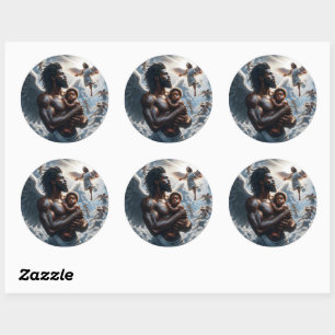 Zwarte Afrikaanse engel man met baby Ronde Sticker