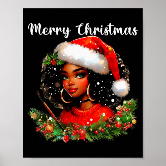 Zwarte Afrikaanse Meisje Grappig Kerstmis Amerikaa Poster (Voorkant)