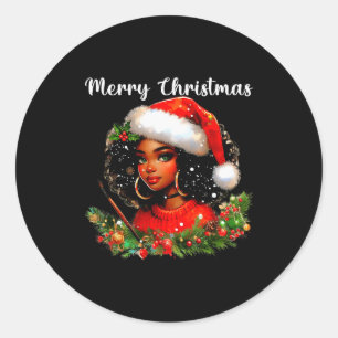 Zwarte Afrikaanse Meisje Grappig Kerstmis Amerikaa Ronde Sticker