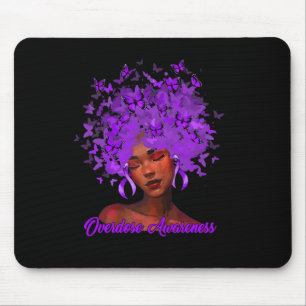 Zwarte Afrikaanse vrouw Afro Paars Ribbon Overdose Muismat