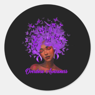 Zwarte Afrikaanse vrouw Afro Paars Ribbon Overdose Ronde Sticker