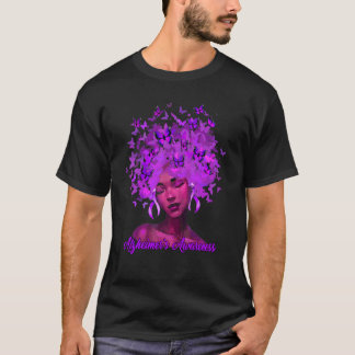 Zwarte Afrikaanse vrouw afro paarse lint alzheimer T-shirt