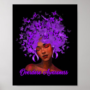Zwarte Afrikaanse vrouw Afro Paarse lint Overdosis Poster