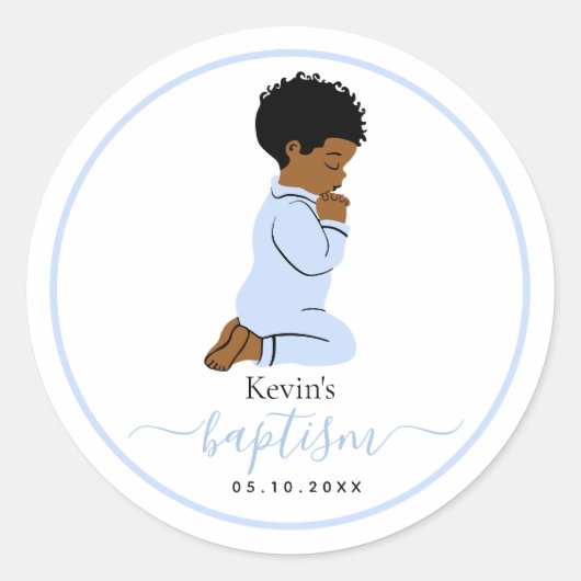 Zwarte Afro-Amerikaanse Baby Boy Dopen Sticker (Voorkant)