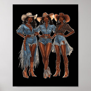 Zwarte Afro-Amerikaanse Cowgirl Western Country Te Poster