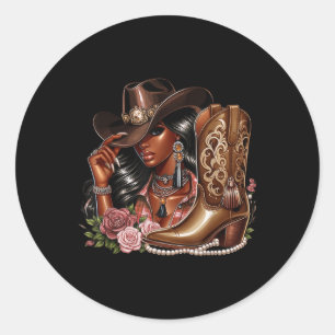 Zwarte Afro-Amerikaanse Cowgirl Western Country Te Ronde Sticker