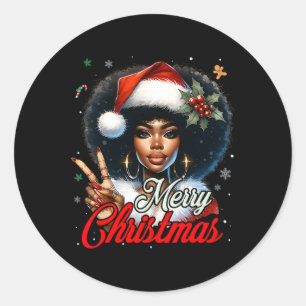 Zwarte Afro-Amerikaanse kerst meisje Melanin Sant Ronde Sticker