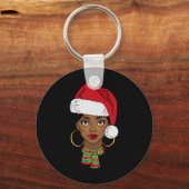 Zwarte Afro-Amerikaanse Kerstman Afro Kerst Melani Sleutelhanger (Voorkant)