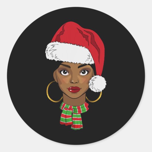 Zwarte Afro-Amerikaanse Kerstman Afro Kerstmis Mel Ronde Sticker (Voorkant)