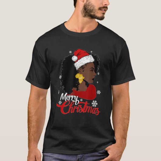 Zwarte Afro-Amerikaanse Kerstman Hat Kerstmis Blac T-shirt (Voorkant)
