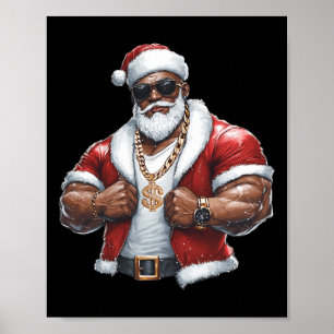 Zwarte Afro-Amerikaanse Kerstman Xmas Vrolijk Kers Poster