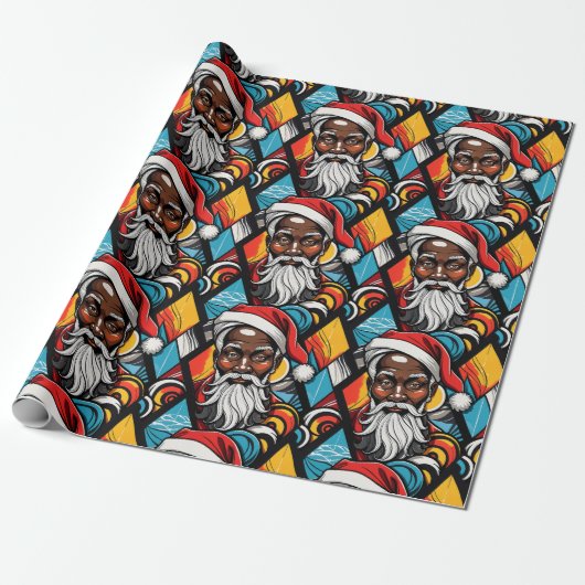 Zwarte Afro-Amerikaanse Santa Claus Urban Graffiti Cadeaupapier (Uitgerold)