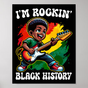 Zwarte Afro-jongen Ik rock Black History Month Gui Poster