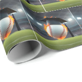 Zwarte afstudeerdop op een vlammende honkbal cadeaupapier (Rol Hoek)