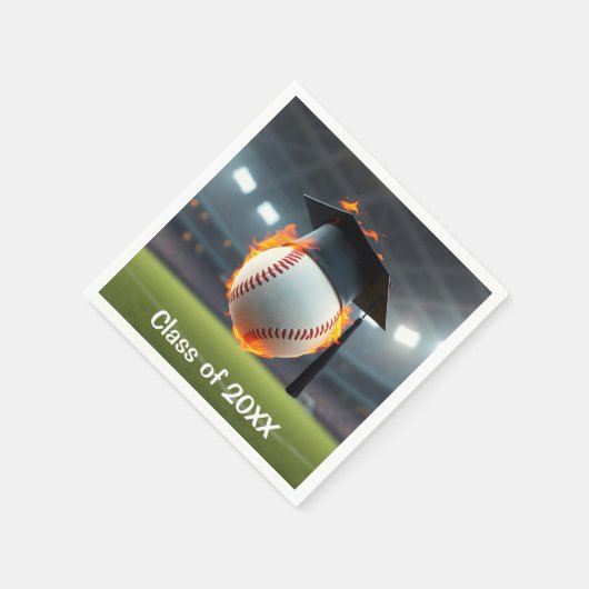 Zwarte afstudeerdop op een vlammende honkbal servet (Hoek)