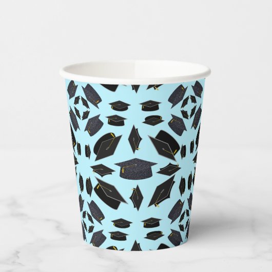 Zwarte afstudeerdoppen in de lucht Afstuderen Papieren Bekers (Links)