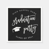 Zwarte Afstudeerfeest Eindexamen Cocktail Servet (Voorkant)