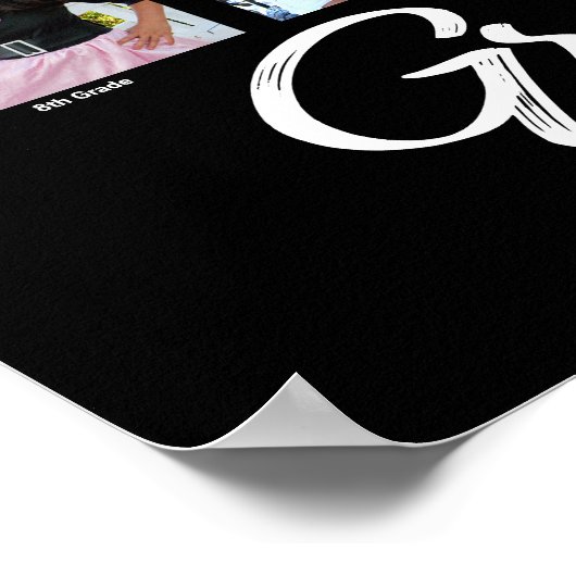 Zwarte afstudeerfoto K–12 collage Witte script Poster (Hoek)