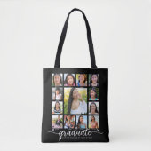 Zwarte afstudeerfoto K–12 moderne script collage Tote Bag (Voorkant)