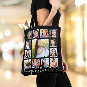 Zwarte afstudeerfoto K–12 moderne script collage Tote Bag