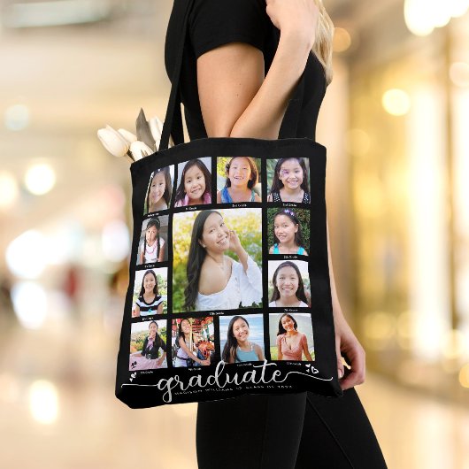 Zwarte afstudeerfoto K–12 moderne script collage Tote Bag