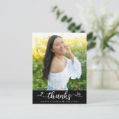 Zwarte Afstudeerfoto Script Harten Dank je wel Briefkaart (Staand voorkant)