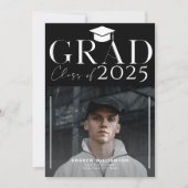 Zwarte afstudeerfoto van afgestudeerde van de klas aankondiging (Voorkant)