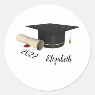 Zwarte afstudeerhoed, diploma ronde sticker
