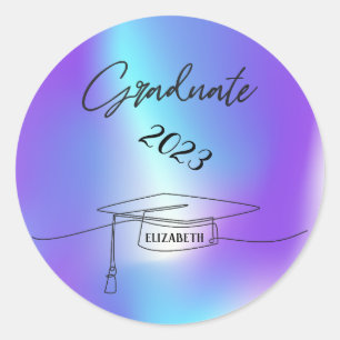 Zwarte afstudeerhoed, holografisch  ronde sticker