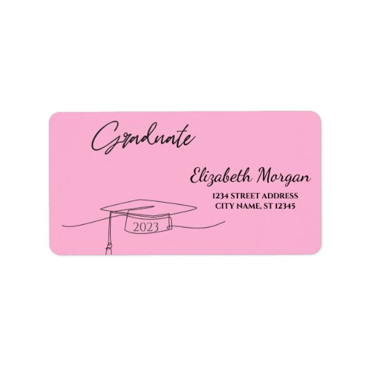 Zwarte afstudeerhoed Roze Etiket (Voorkant)