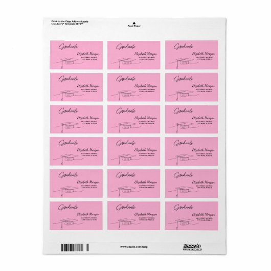 Zwarte afstudeerhoed Roze Etiket (Full Sheet)