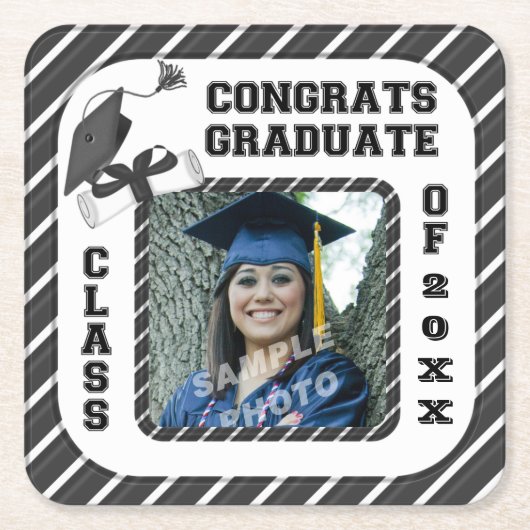 Zwarte Afstuderen Afstuderen School Party Onderzet Kartonnen Onderzetters (Voorkant)