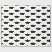 Zwarte Afstuderen Petten op wit omslagpapier Cadeaupapier (Vlak)