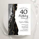 Zwarte Agaat Wit Goud 40e Verjaardag Kaart<br><div class="desc">Zwart,  wit en goud agaat 40e verjaardag uitnodiging. Elegant modern design met waterverf agaat marmeren geode achtergrond,  faux glitter goud en typografie script lettertype. Trendy uitnodigingskaart perfect voor een stijlvol vrouwenfeest. Gedrukte Zazzle-uitnodigingen of direct downloadbare digitale afdrukbare sjabloon.</div>